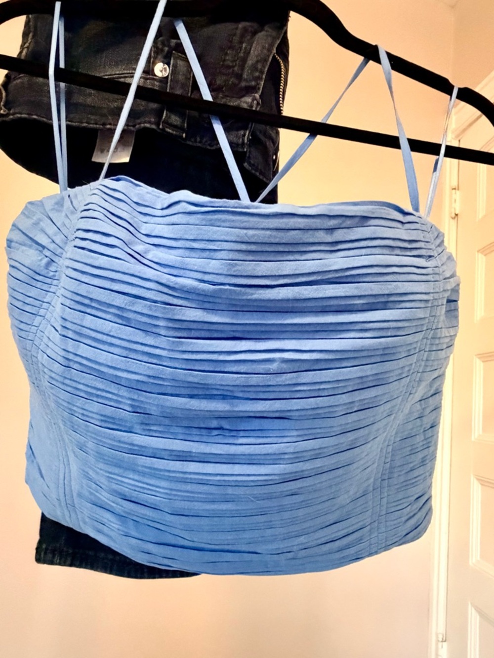 Madewell Blue Pleated Crop Top NWOT  Coastal Cowgirl Size 6 - Picture 2 of 10